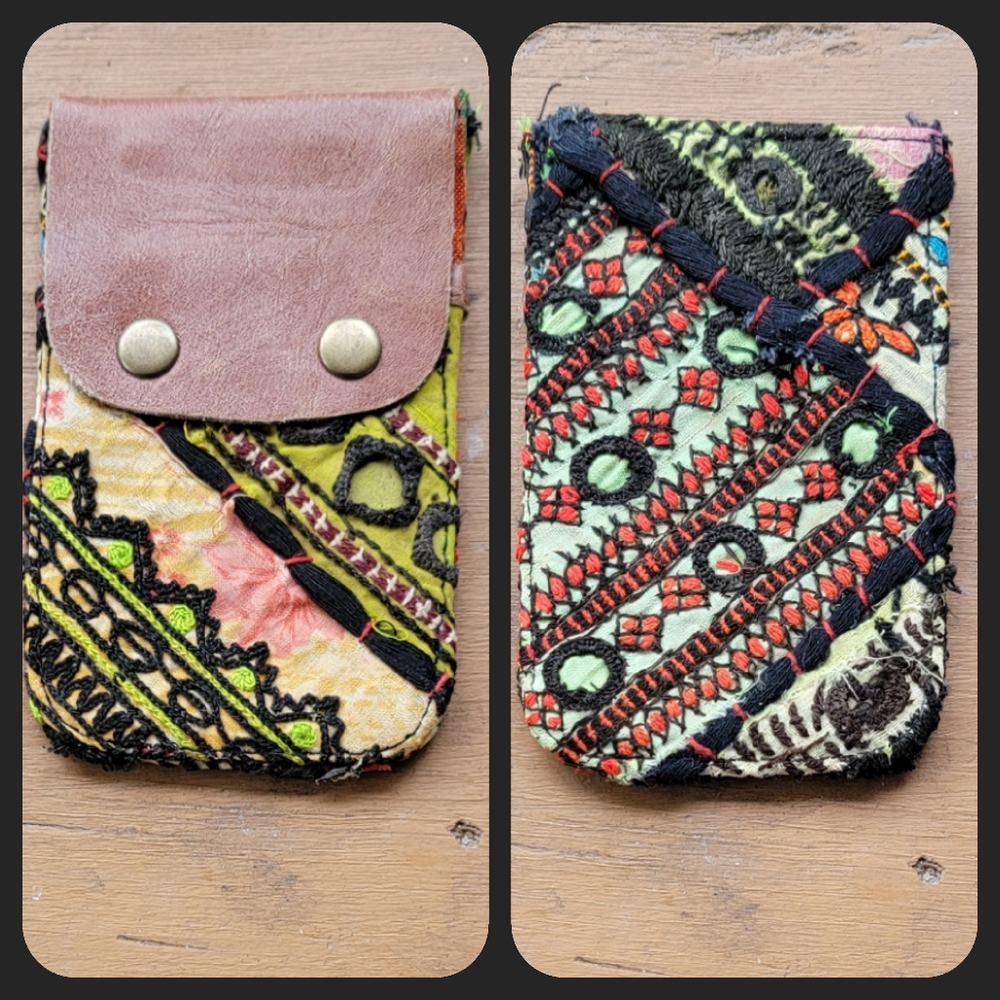 🍄🪬 Free People Boho Embroidered Repurposed vtg banjara hippie Wallet card case